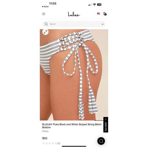 ELLEJAY Puka Black & White Striped String Bikini size s/m - Picture 11 of 13